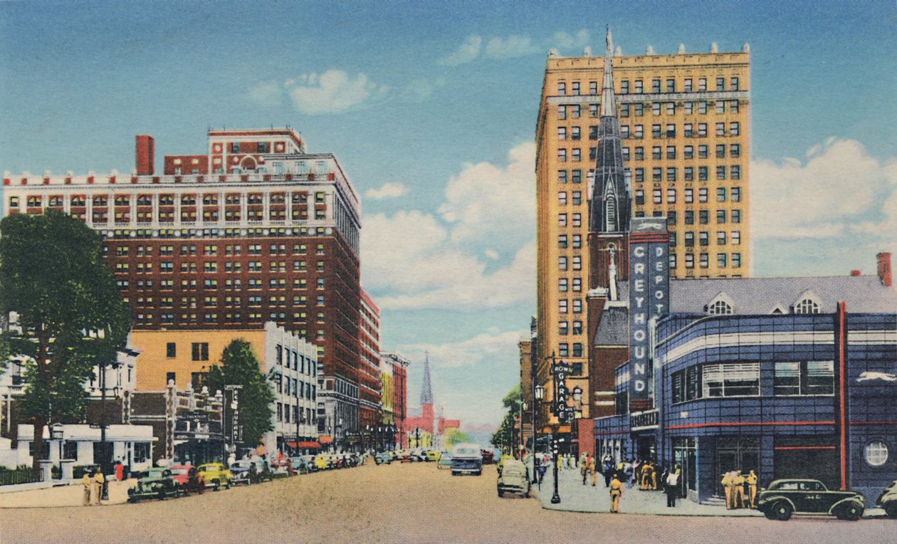 Broadway kijkend naar het oosten, 1942 door Caufield and Shook