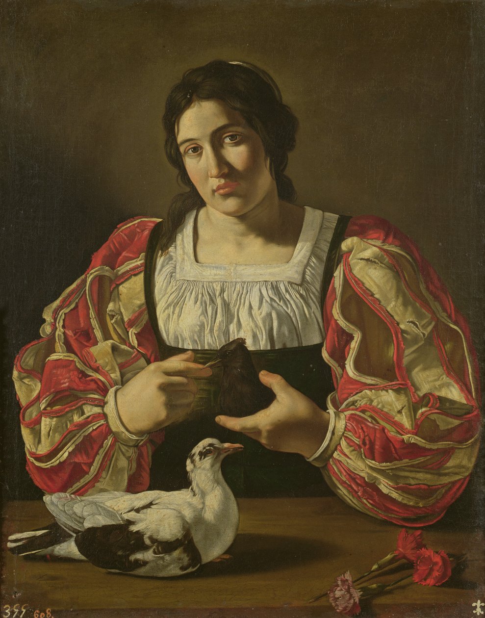 Een vrouw met duiven door Cecco de Caravaggio