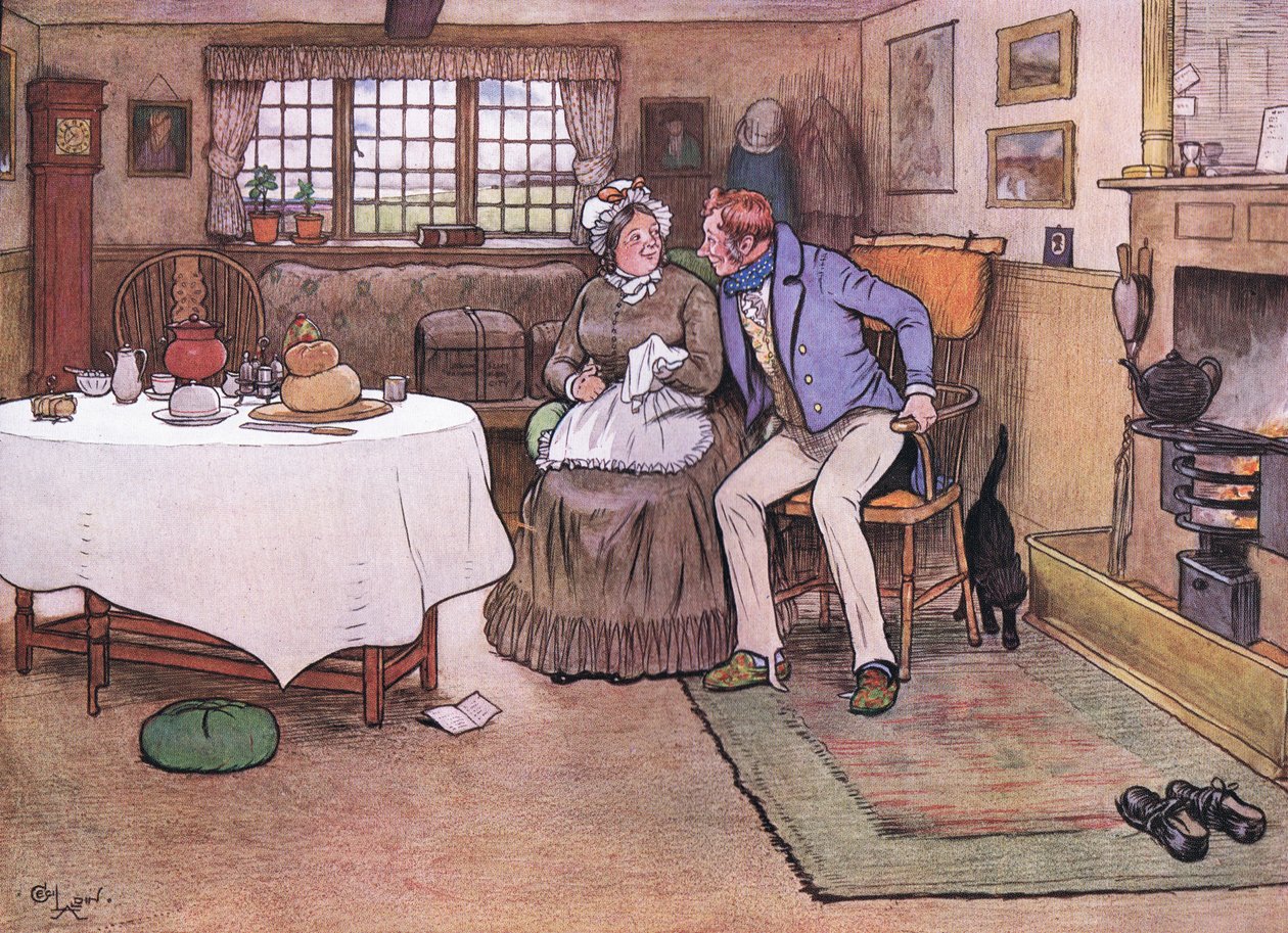 Ze keek naar Toms gezicht en glimlachte door haar tranen heen door Cecil Charles Windsor Aldin