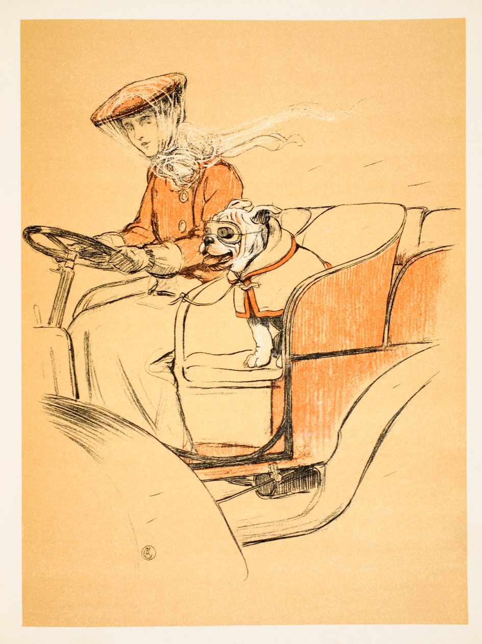 Voorin in de auto van mijn meesteres, Cecil Aldon (1870-1935). Uit 