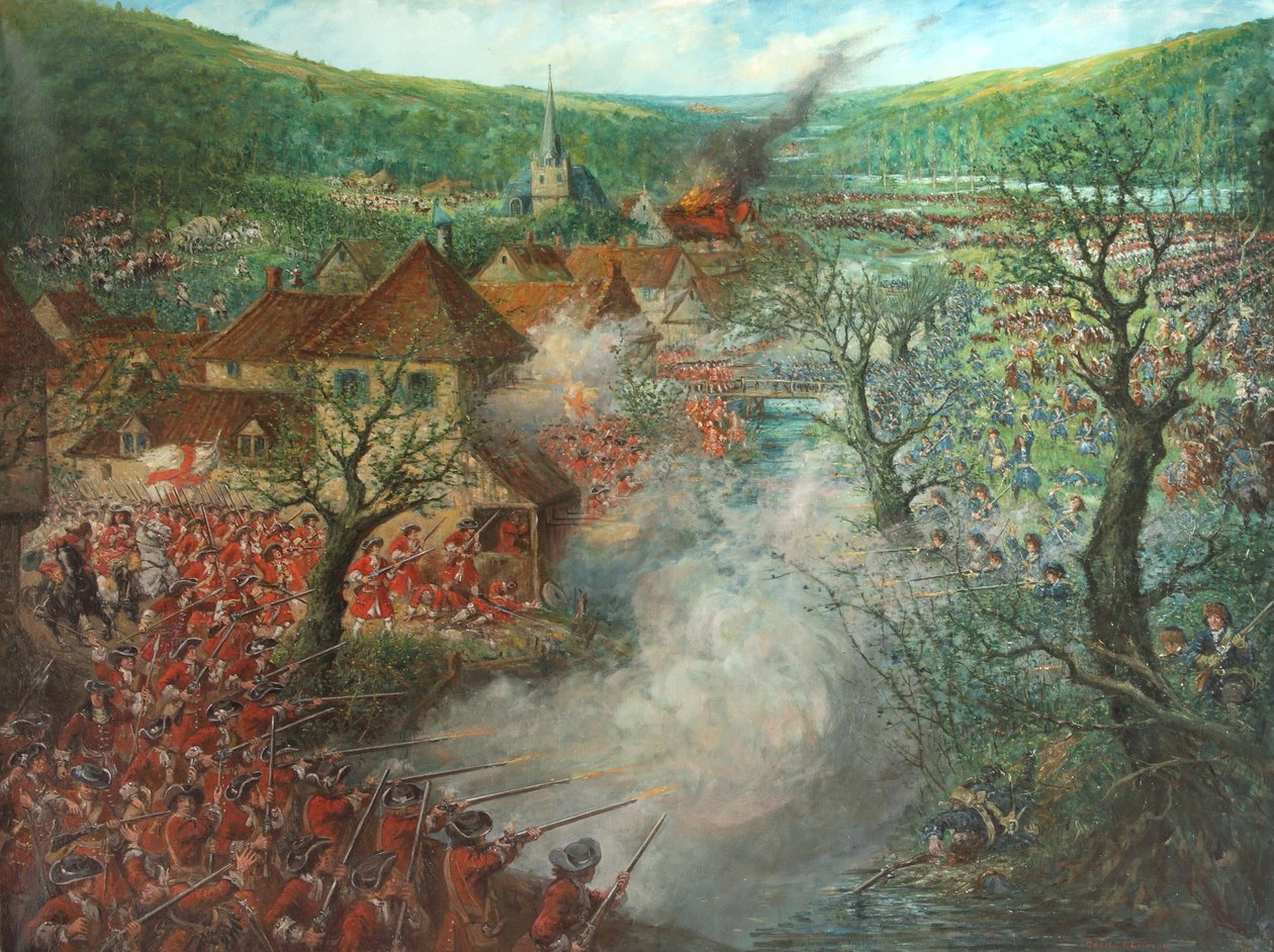 Slagveld buiten een stad door Cecil Gordon Lawson