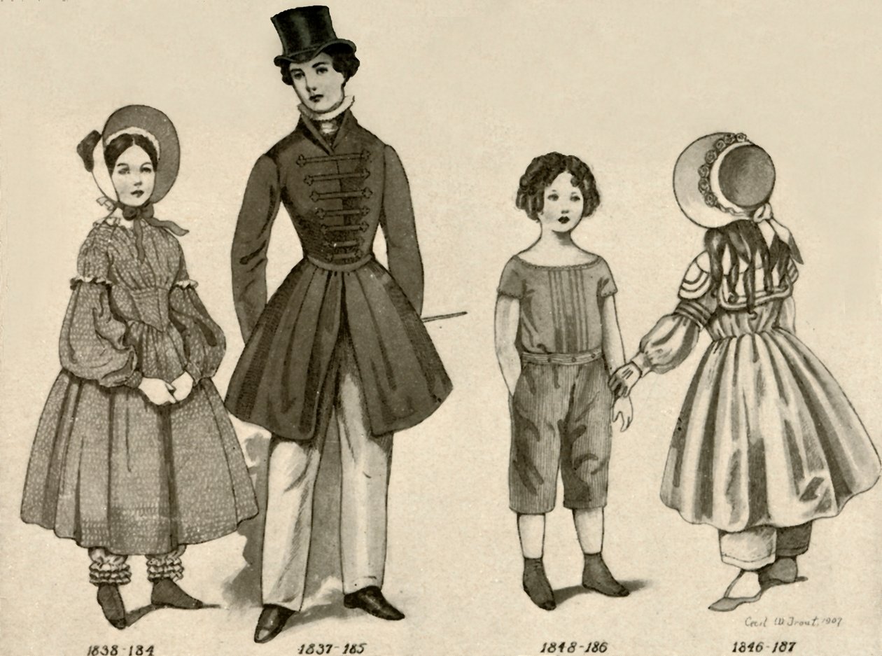Kinderkleding van 1830-1850, 1907, 1937 door Cecil W. Trout