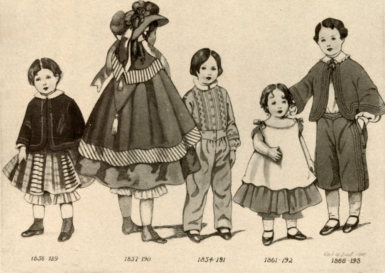 Kinderkleding uit 1850-1860, 1907, 1937 door Cecil W. Trout