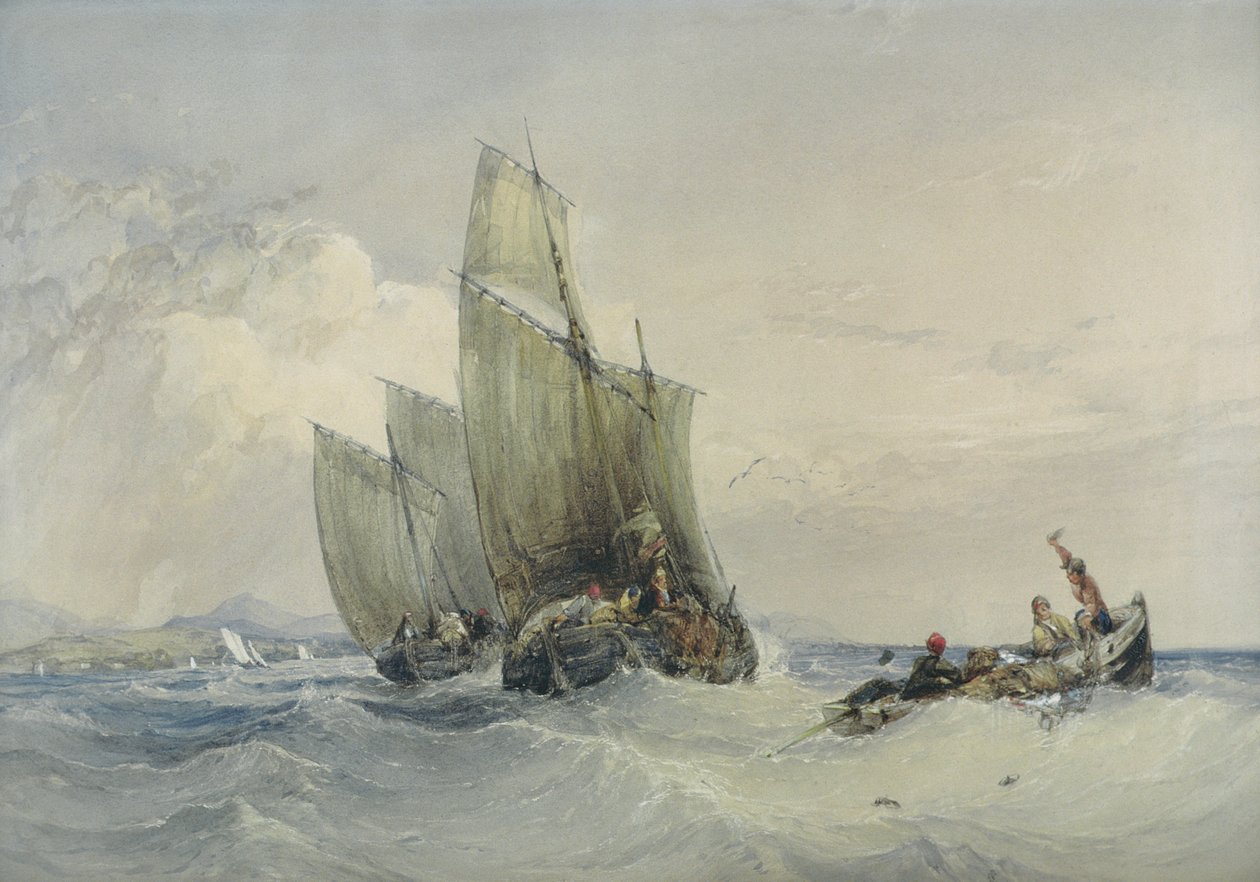 Vissersboten, 19e eeuw door Charles Bentley