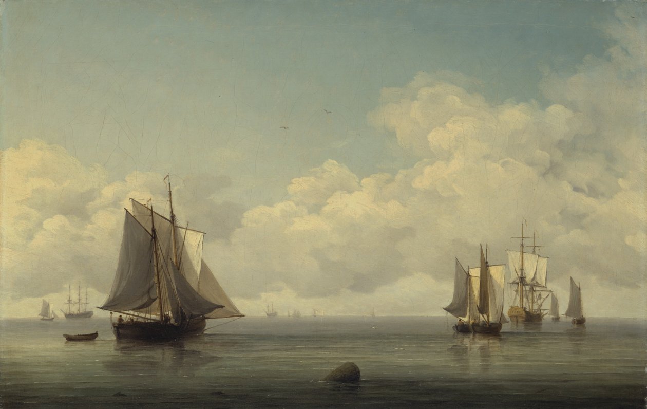 Vissersboten in een kalme zee door Charles Brooking