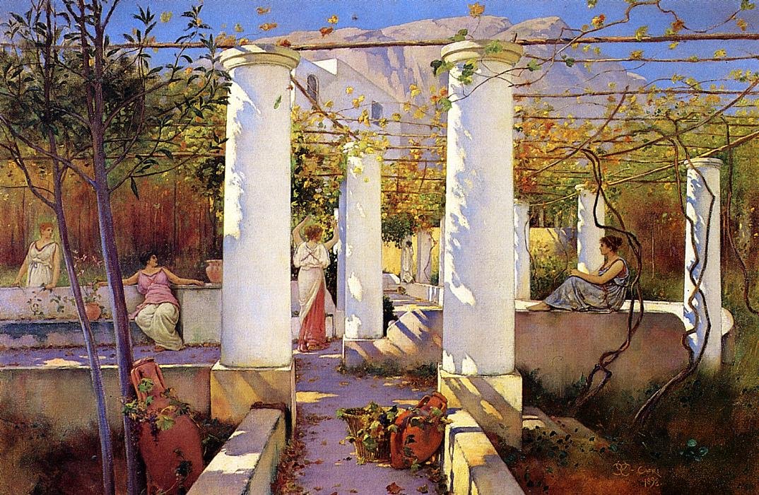 In de schaduw van de wijnstokken, Capri door Charles Caryl Coleman