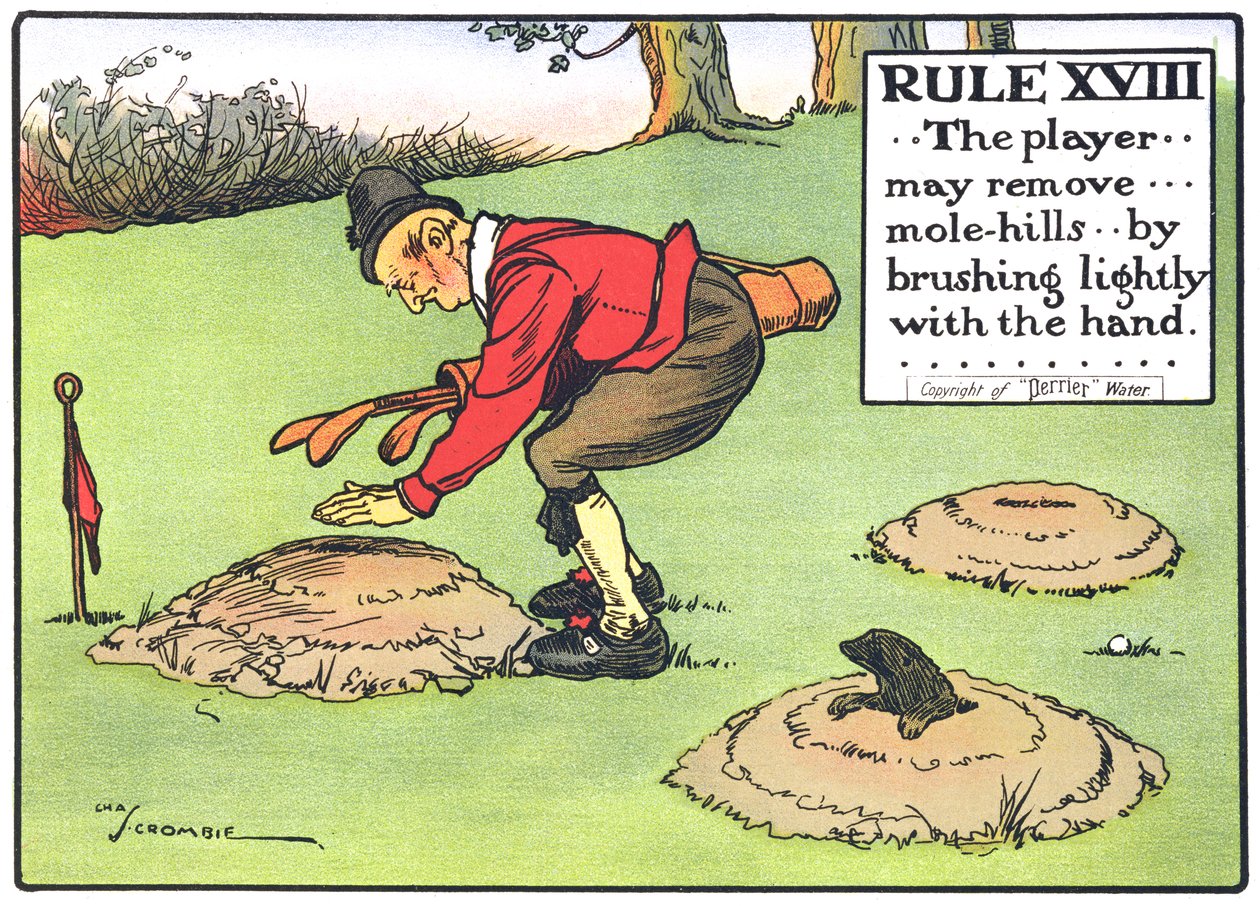 Regel XVIII: De speler...mag...molshopen...verwijderen...door lichtjes met de hand te borstelen..., uit 