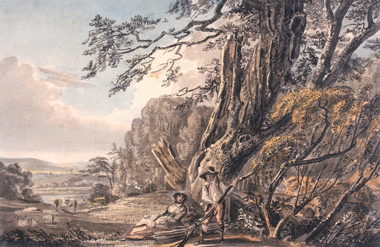 Landschap met figuren door Charles D. Waller