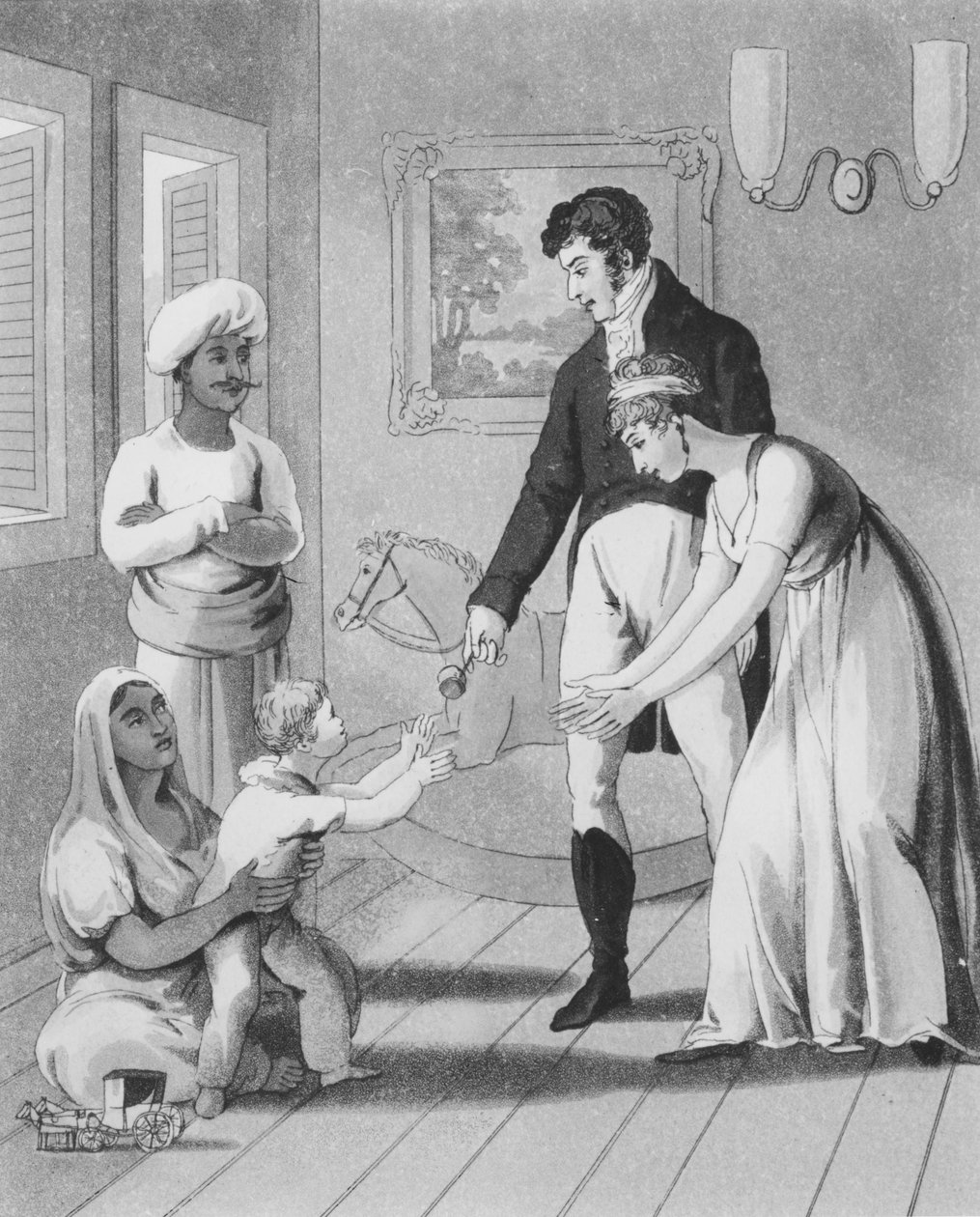Een Europese dame en haar familie, bediend door een Ayah, of verpleegster, plaat 17 uit 