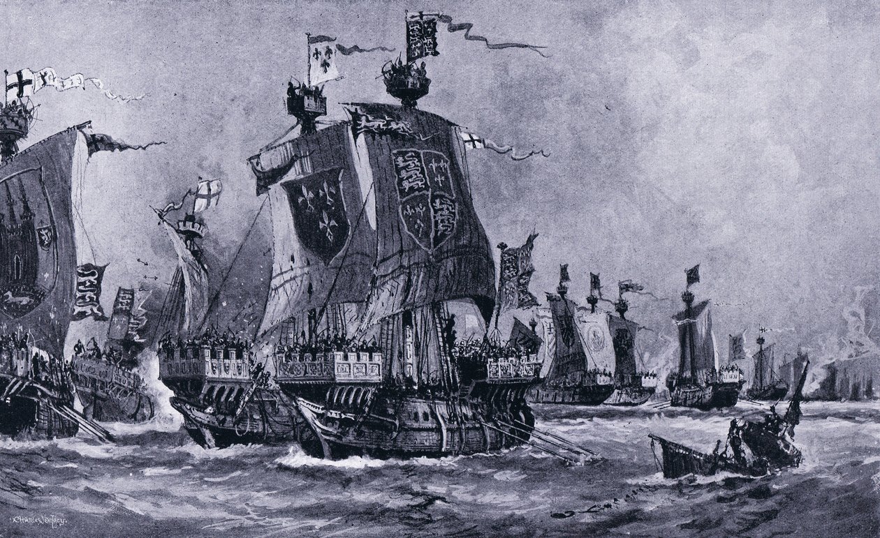 De Slag bij Sluis, juni AD1340, jaren 1920 door Charles Daniel Ward