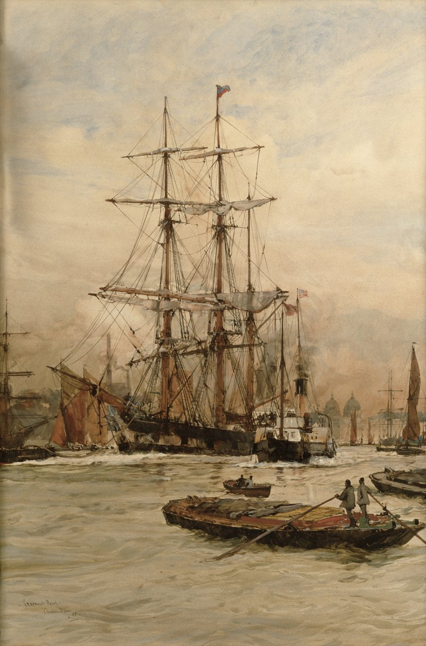 Op de Theems onder Greenwich, c.1905 door Charles Edward Dixon
