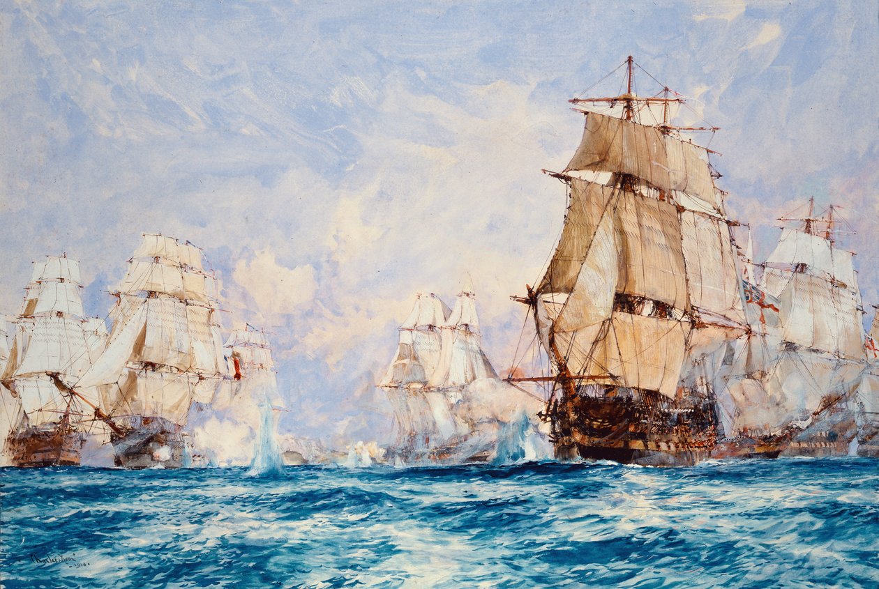 De blokkade van Toulon, de actie bij Bandol in 1810, 1918 door Charles Edward Dixon