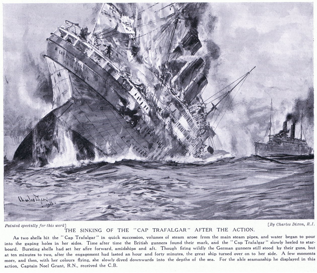 Het Zinken van de Cap Trafalgar door Charles Edward Dixon