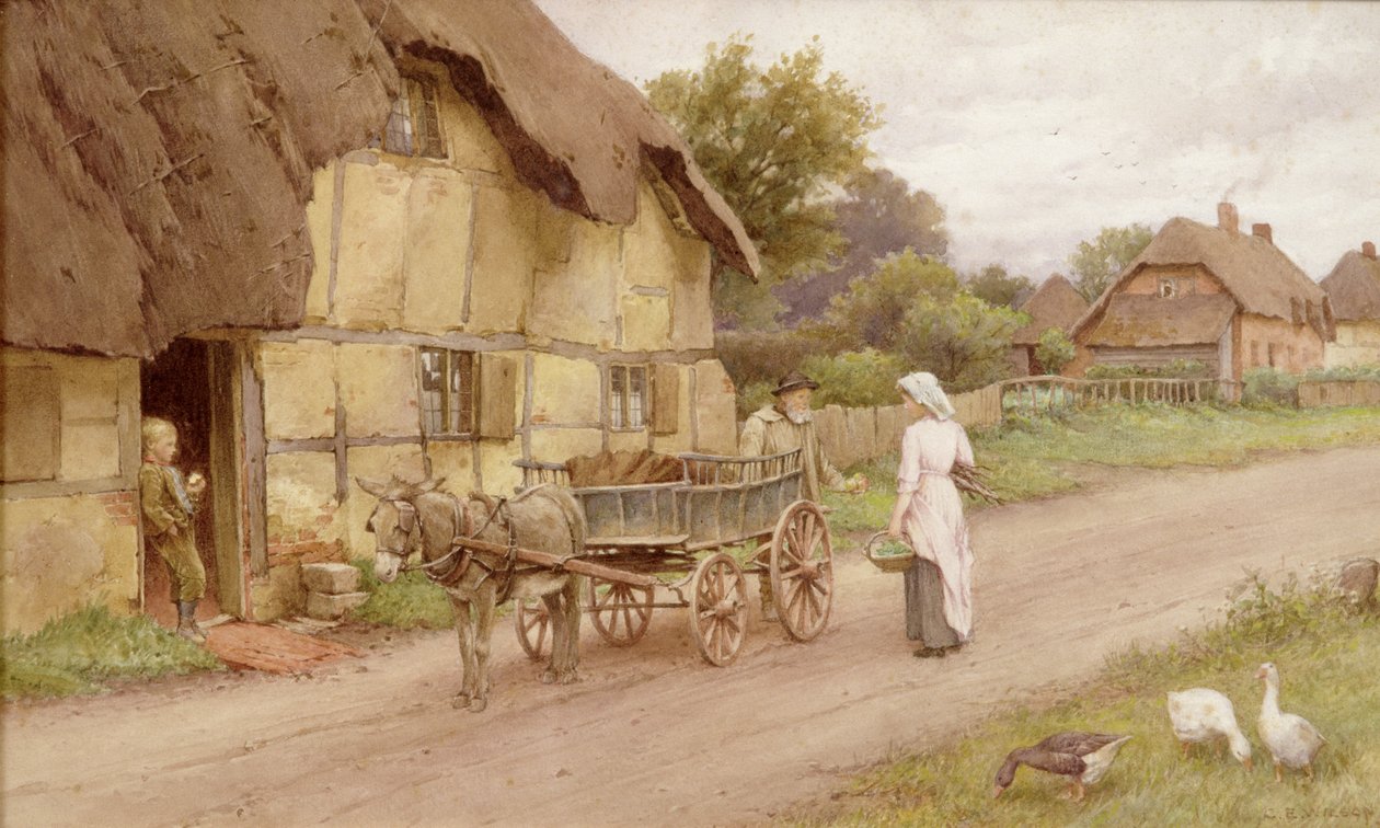 De ezelkar, c.1920 door Charles Edward Wilson