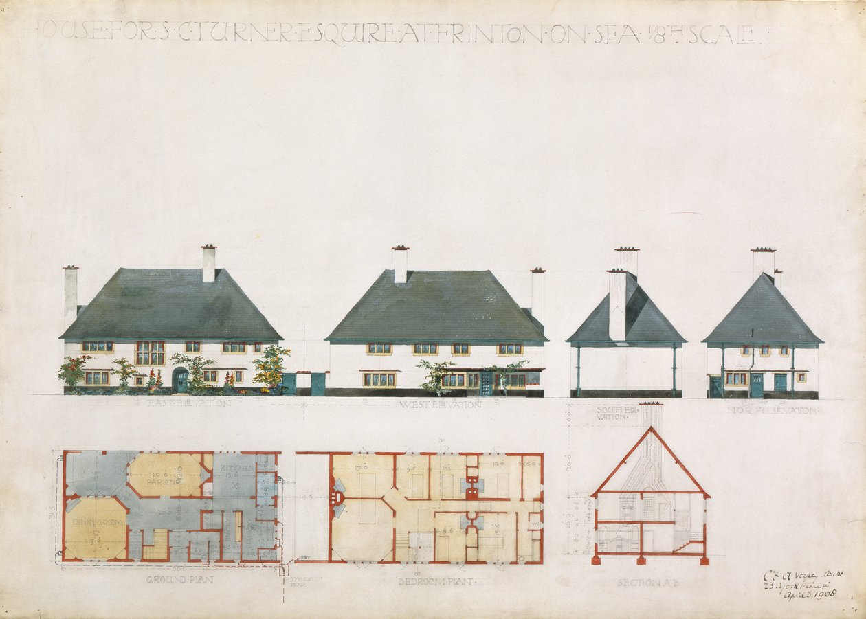 Voorgesteld huis voor C. Turner Esq. in Frinton aan Zee, 1908 door Charles Francis Annesley Voysey