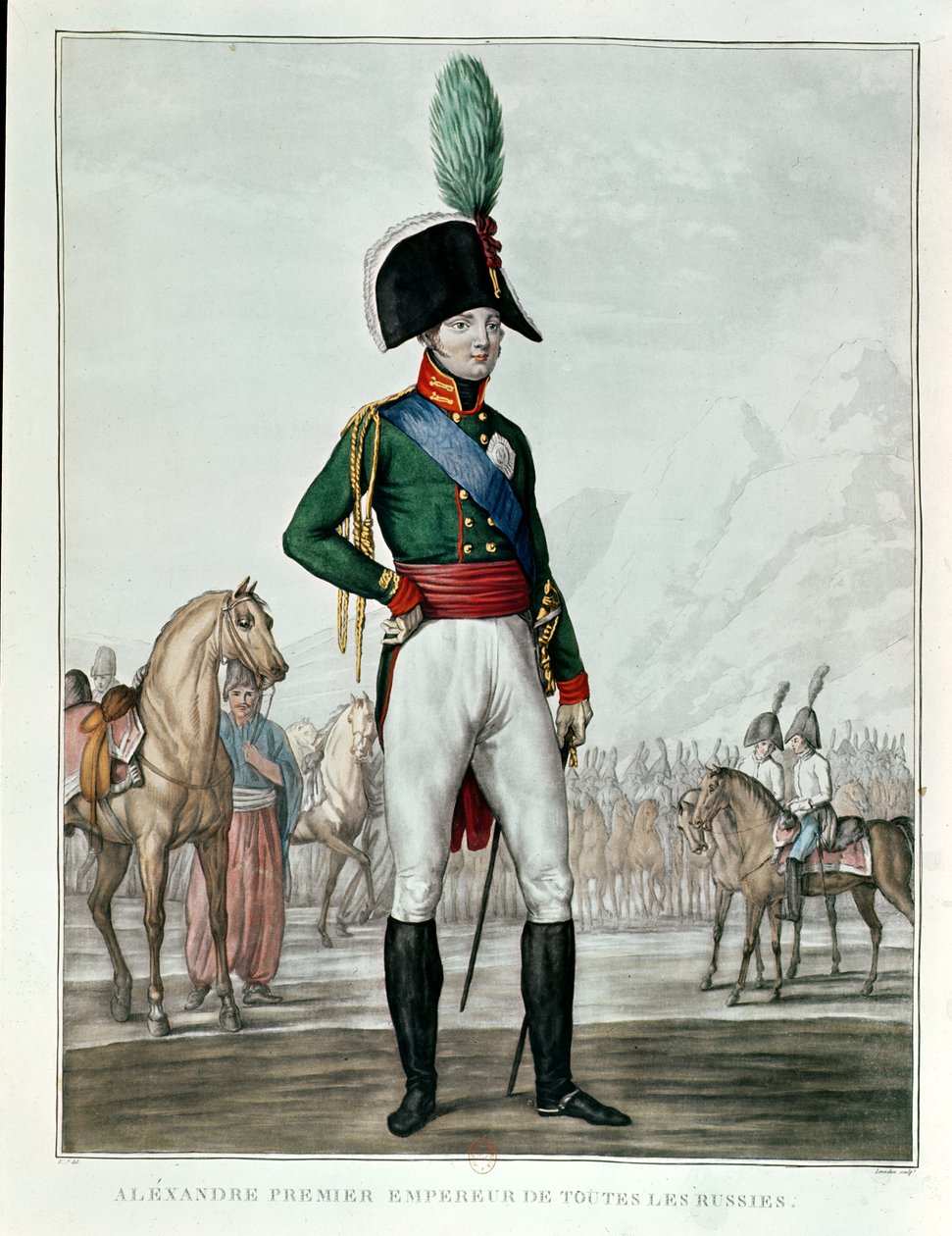 Portret van Alexander I Pavlovich (1777-1825) met zijn Leger door Charles Francois Gabriel Levachez