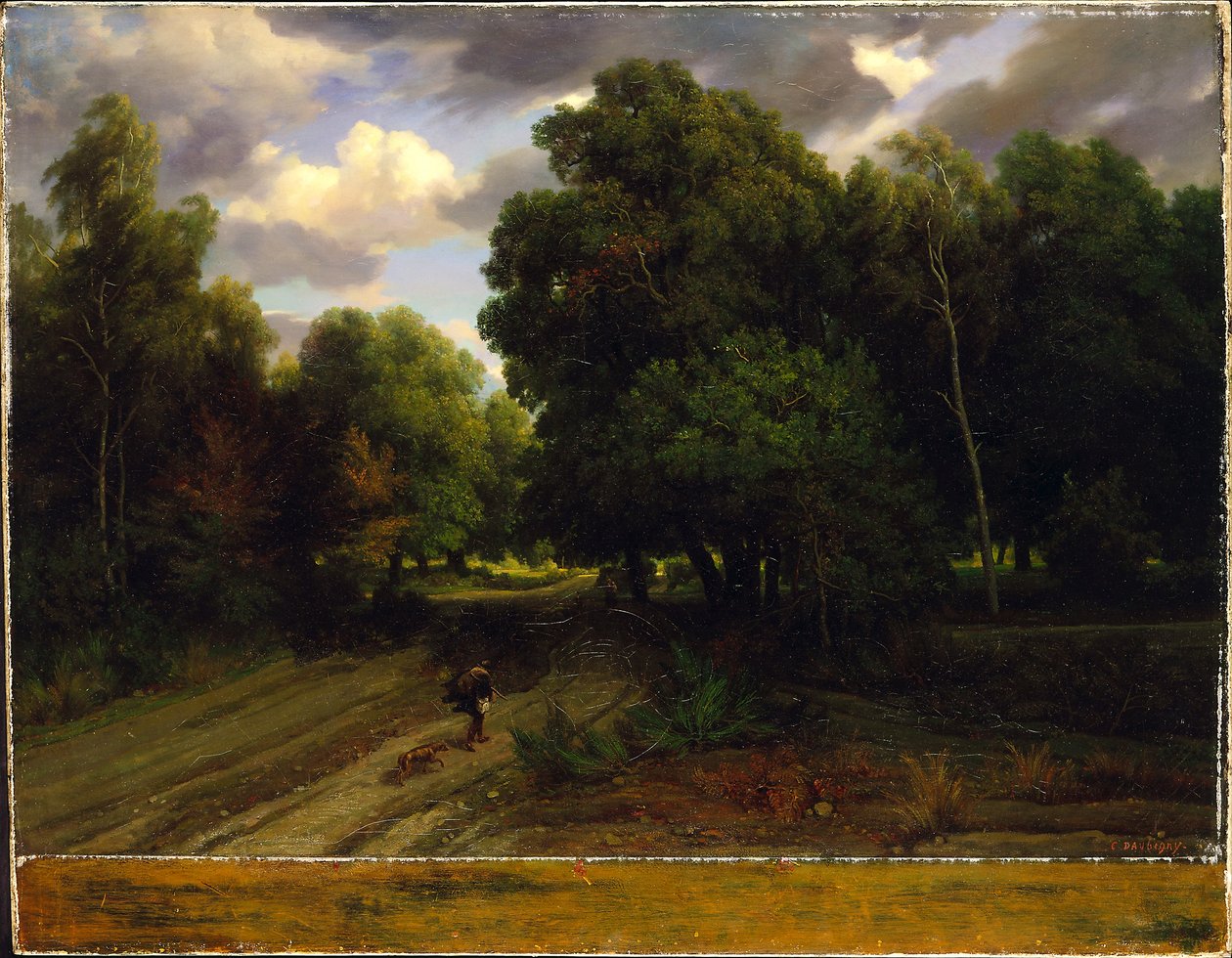 Het kruispunt van het Adelaarsnest, Fontainebleau-bos, 1843-44 door Charles Francois Daubigny