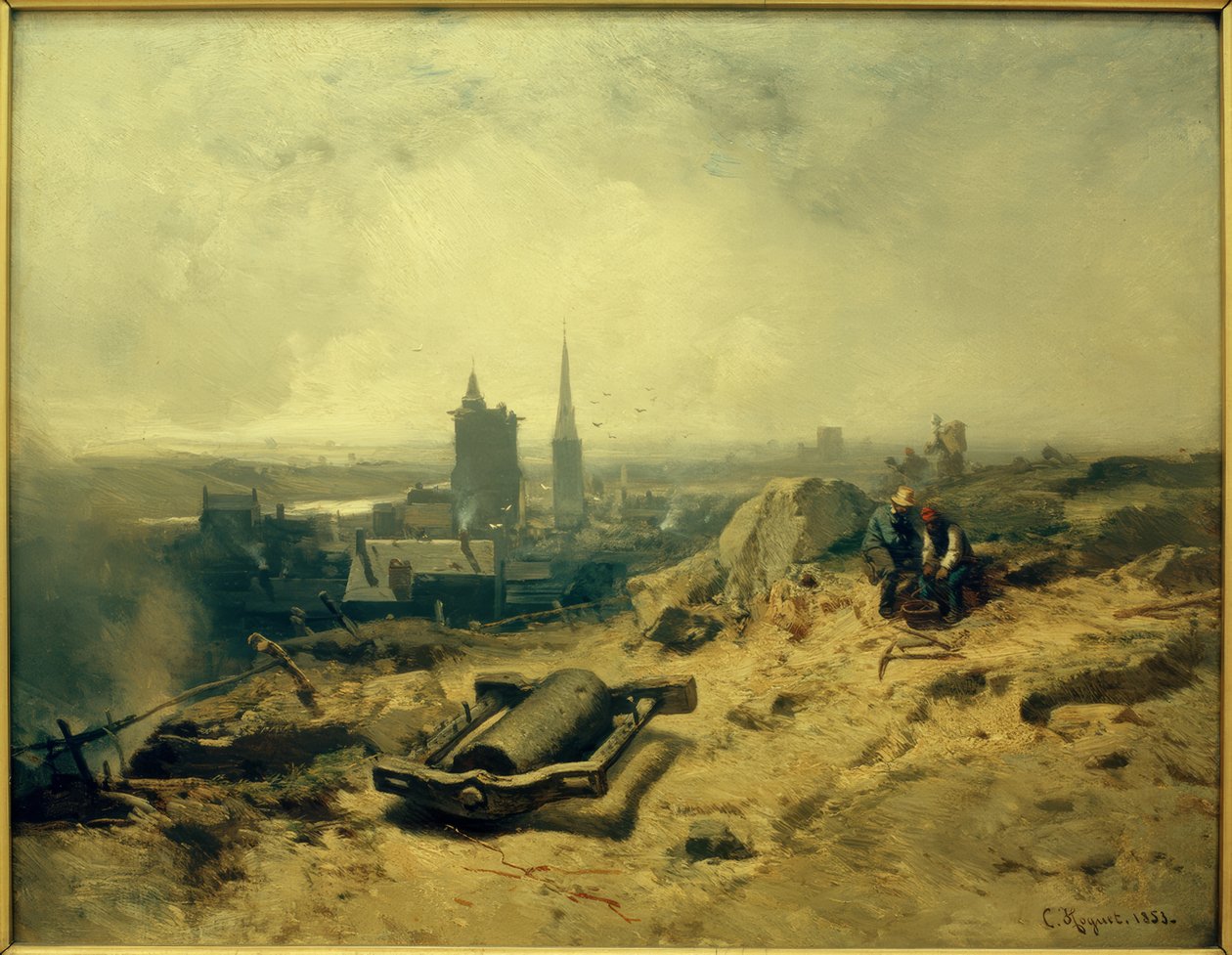 Landschap met hutten door Charles Hoguet