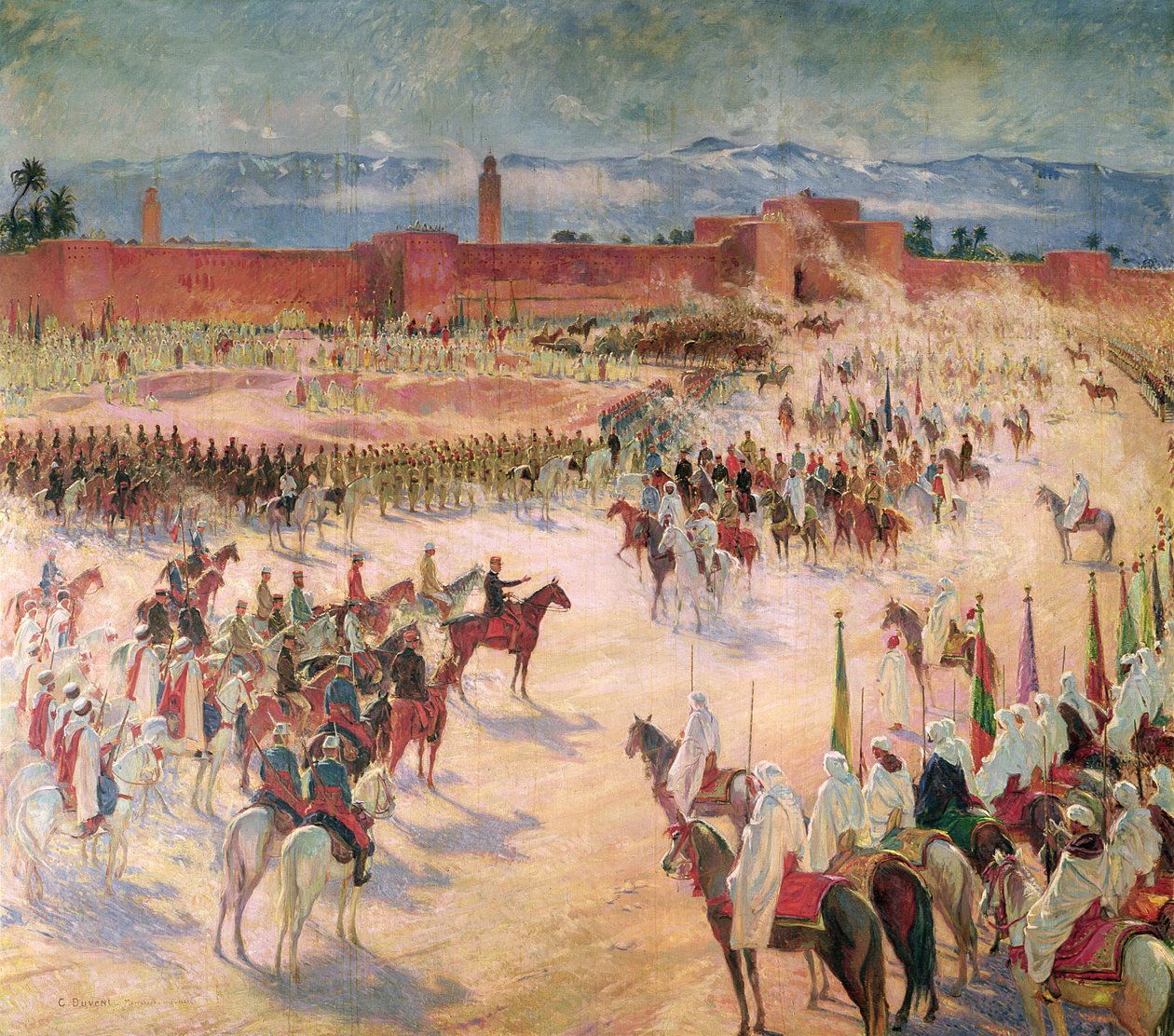 De Intocht van Generaal Lyautey (1854-1934) en Generaal Mangin (1862-1925) in Marrakesh in 1912, 1915 door Charles Jules Duvent
