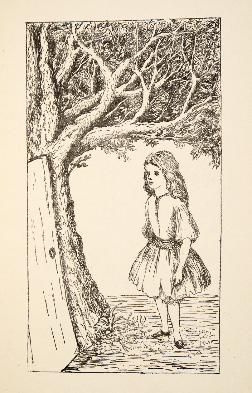 Alice vindt een deur in de boom, illustratie uit Alice