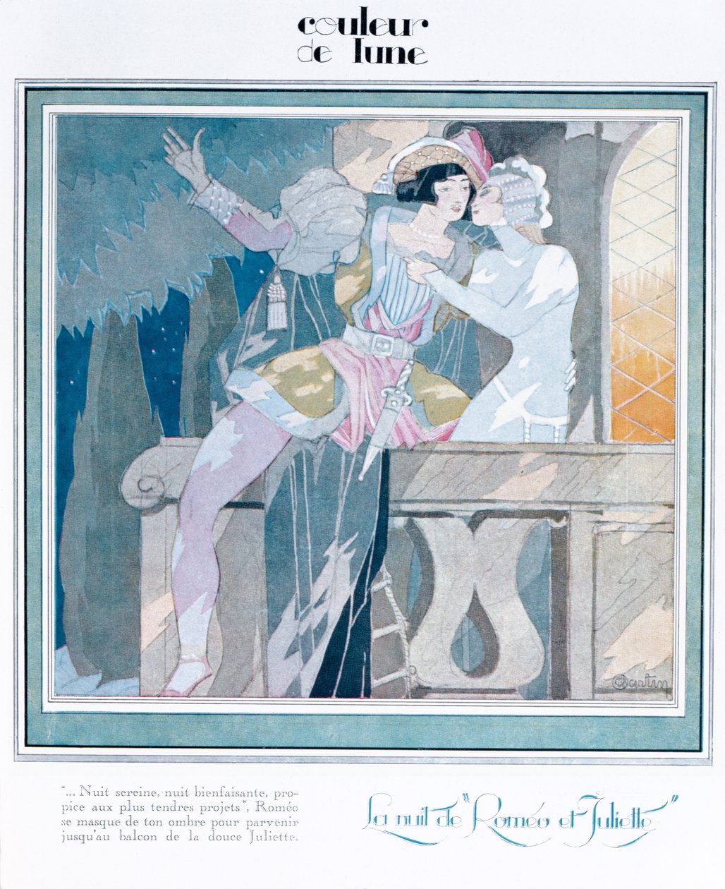 Romeo en Julia in het balkonscène, illustratie uit 