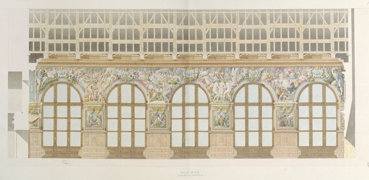 Ms 1014 Verhoging van de balzaal in Fontainebleau, plaat uit een album door Charles Percier