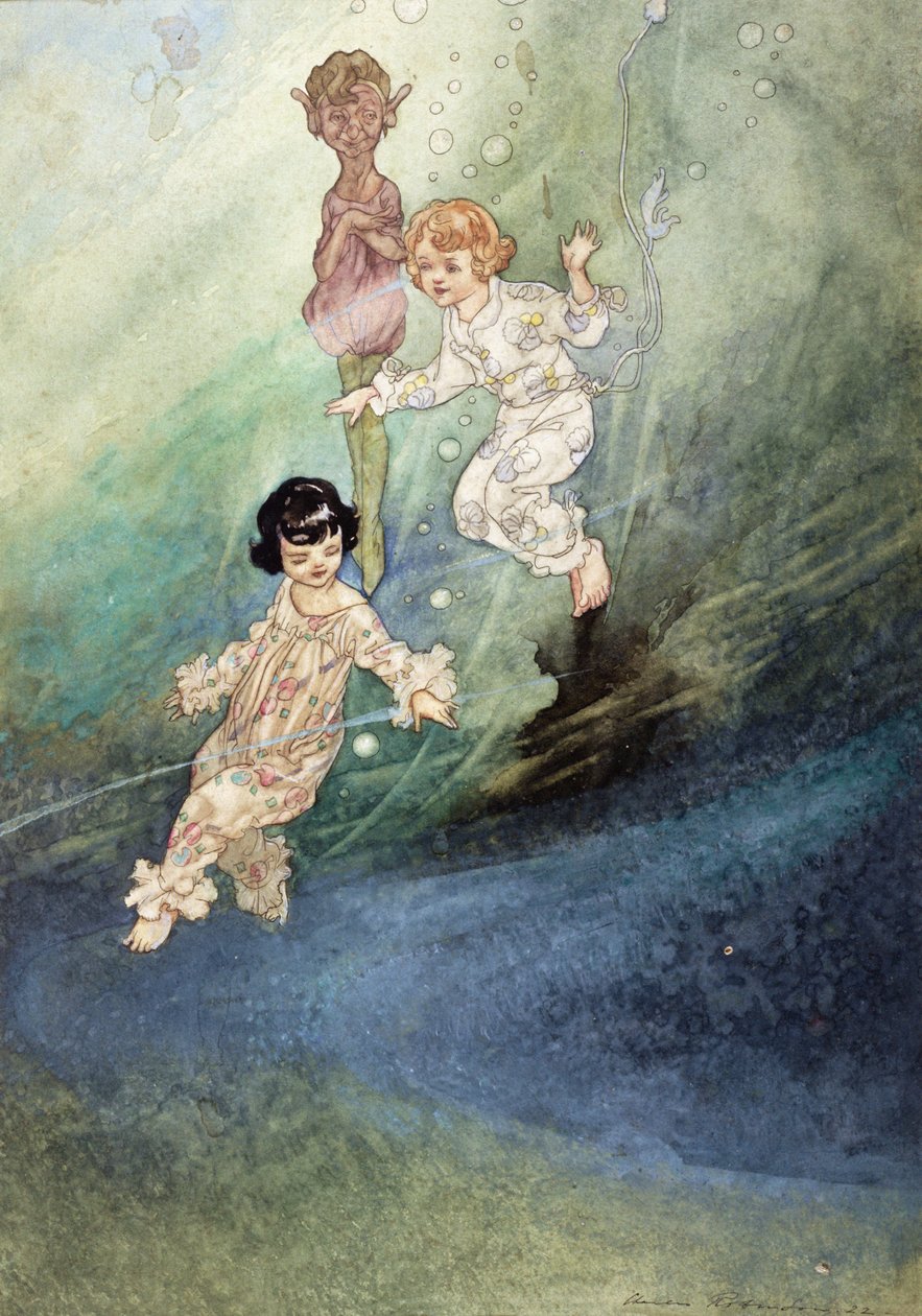 Naamloze Aquarel, Kinderen Onderwater met een Elf door Charles Robinson