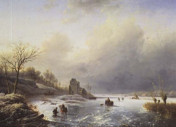 Winterscène door Charles Henri Joseph Leickert