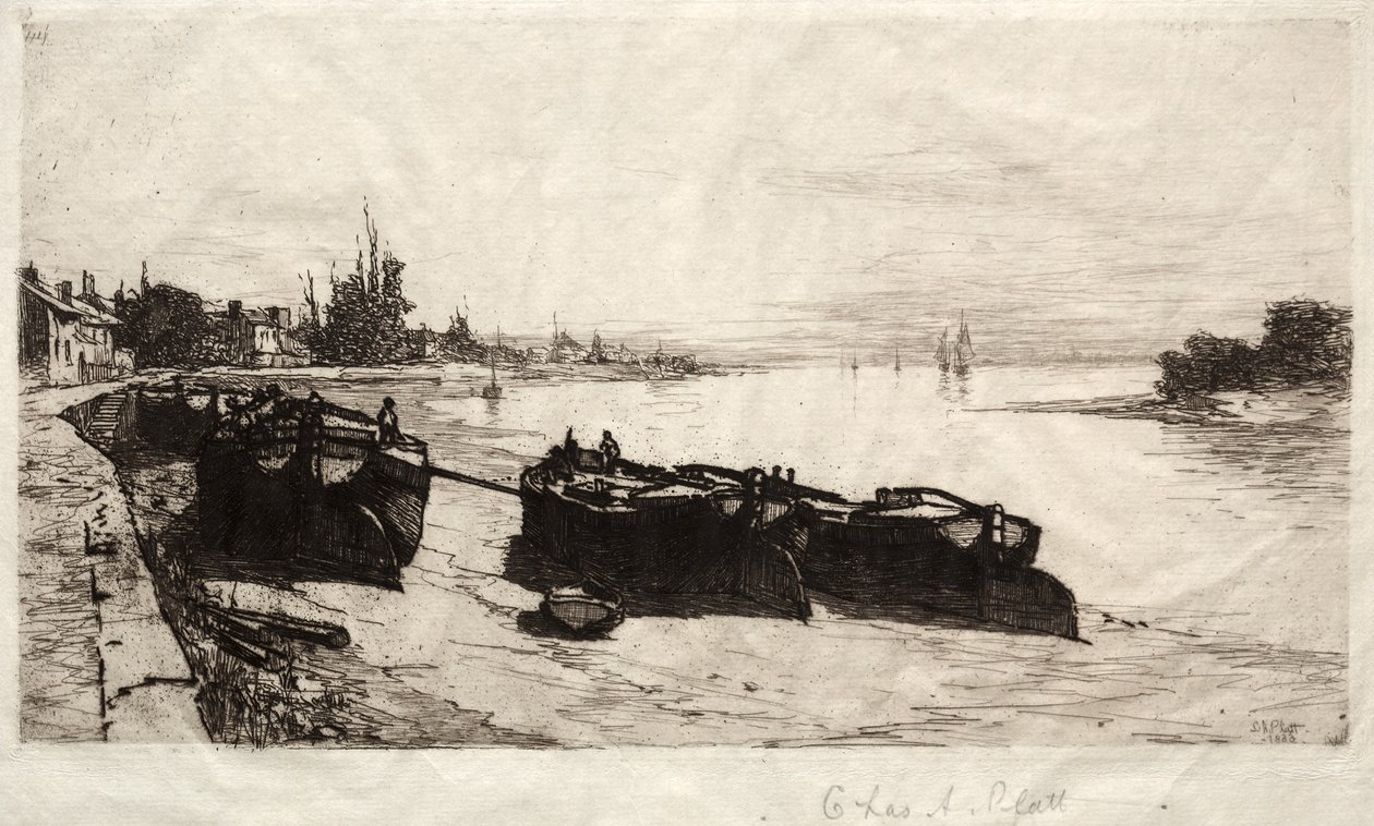 Modderboten op de Theems, 1883 door Charles Adams Platt