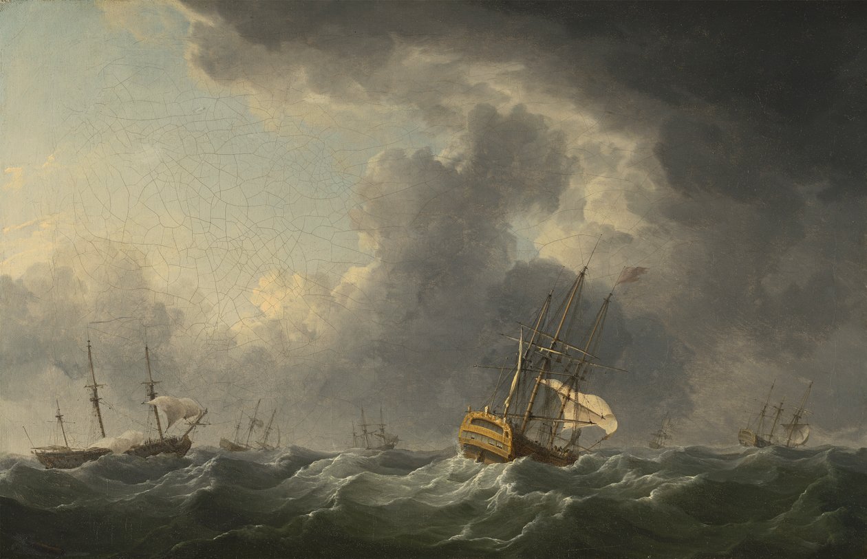 Engelse schepen voor een storm door Charles Brooking