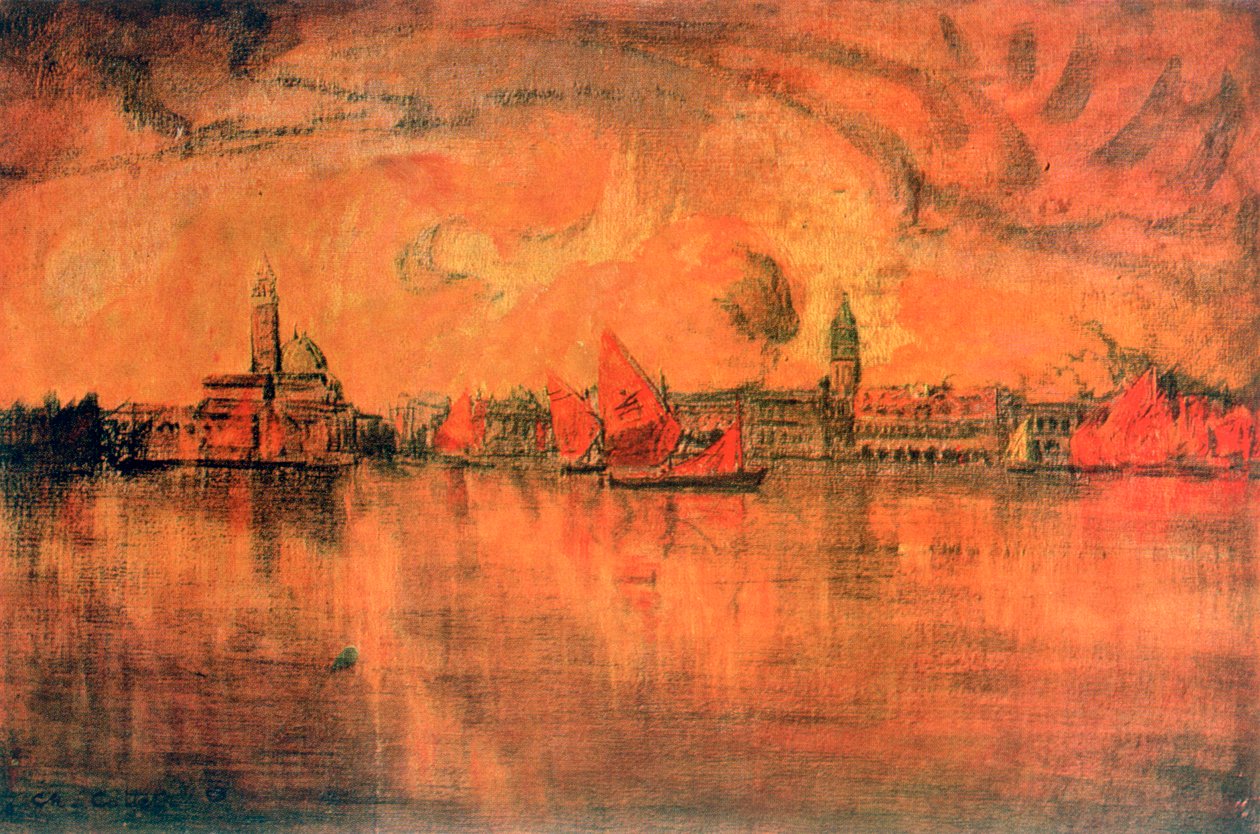 Uitzicht op Venetië vanaf de zee, ca. 1896 door Charles Cottet