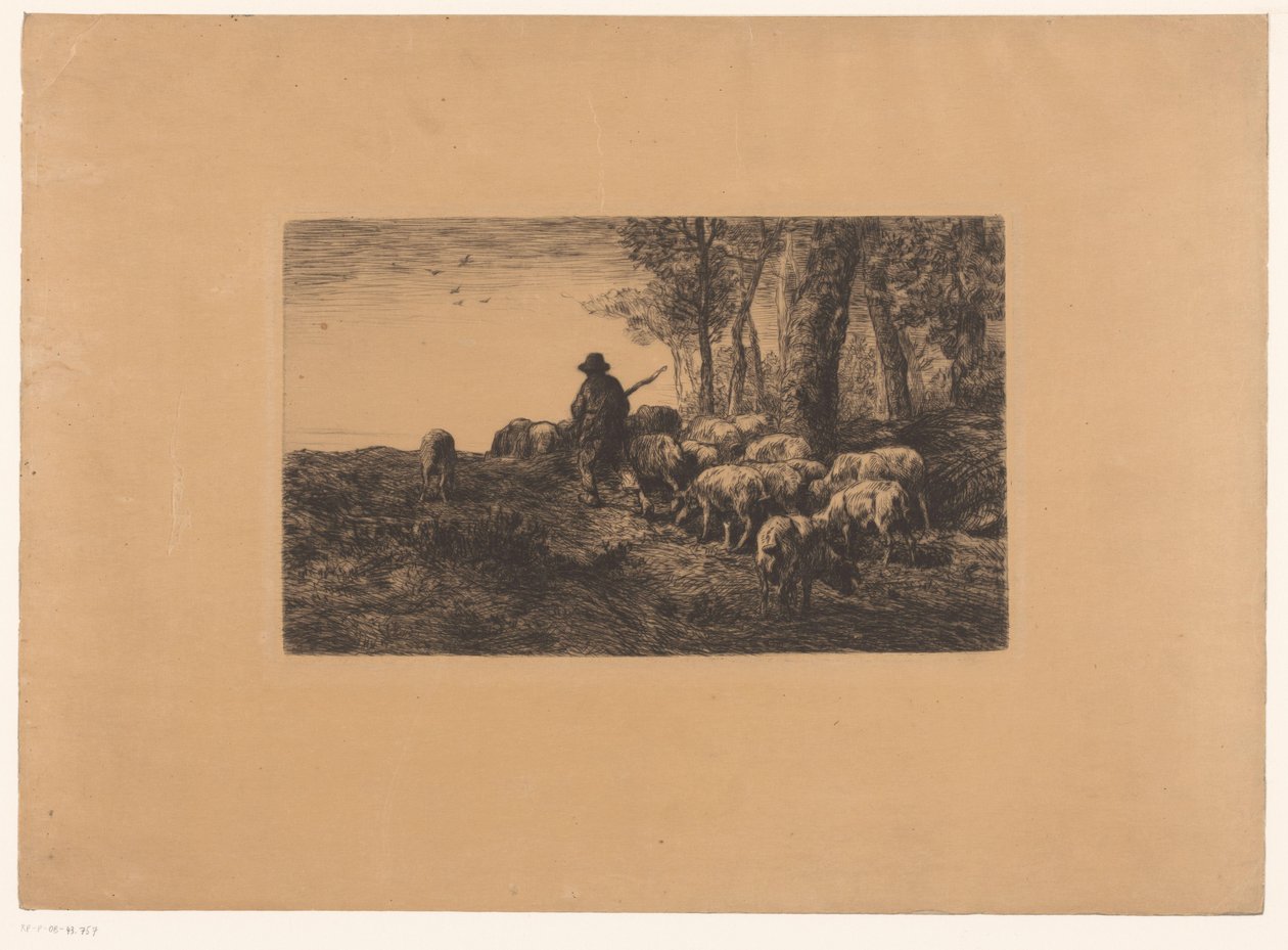 Herder met groep varkens door Charles Emile Jacque (attributed to)
