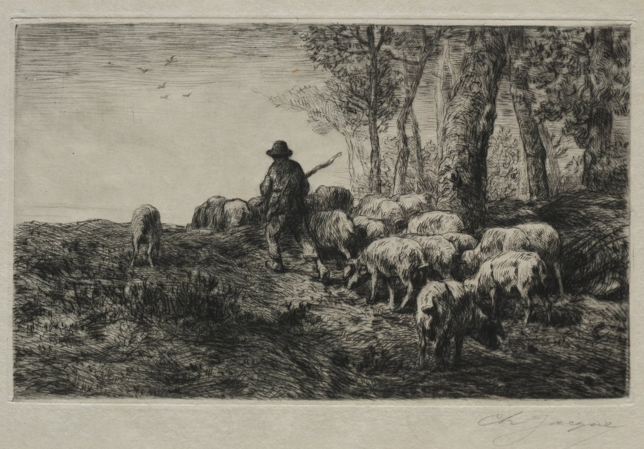 Een kudde varkens door Charles Emile Jacque
