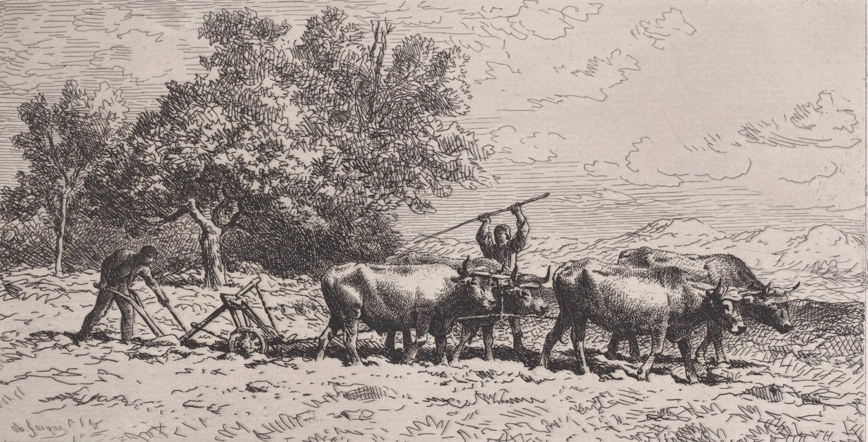 Ossenkar, 1868 door Charles Emile Jacque