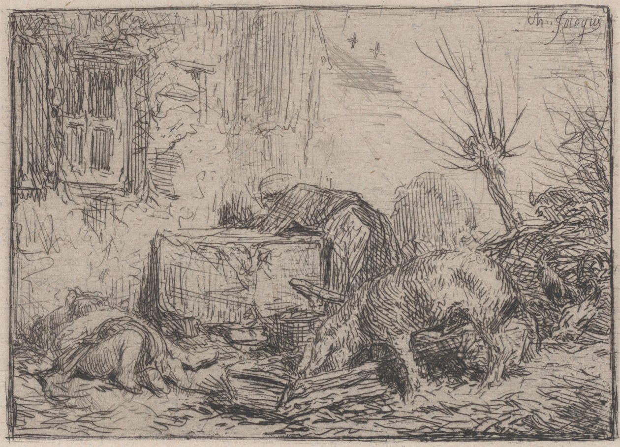 Boerenerf door Charles Emile Jacque