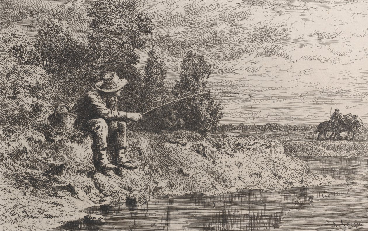 Vissen op voorn, 1865 door Charles Emile Jacque