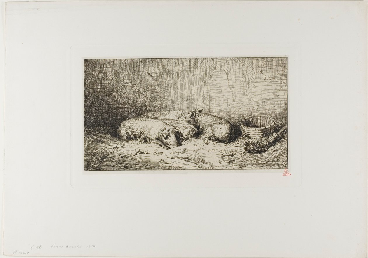 Vier slapende varkens door Charles Emile Jacque