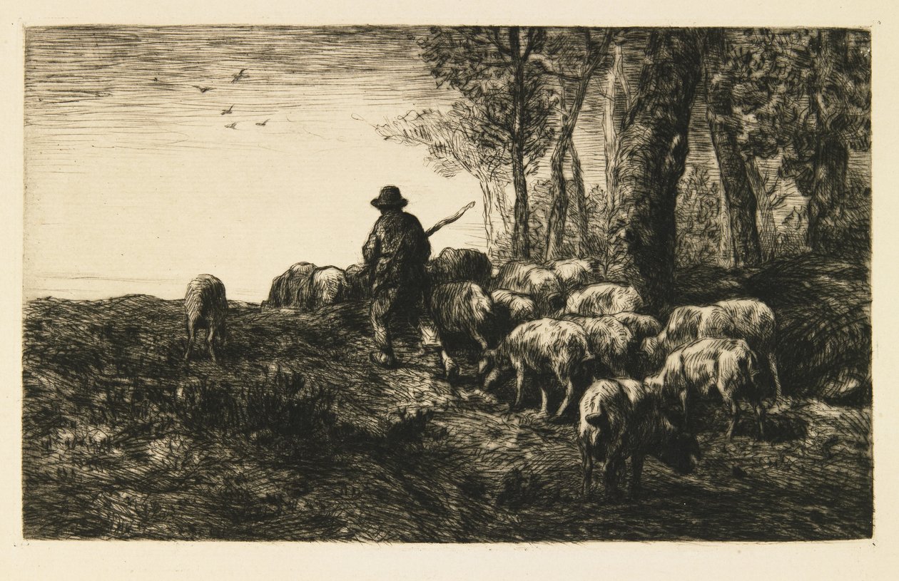 Kudde varkens met varkenshoeder door Charles Emile Jacque