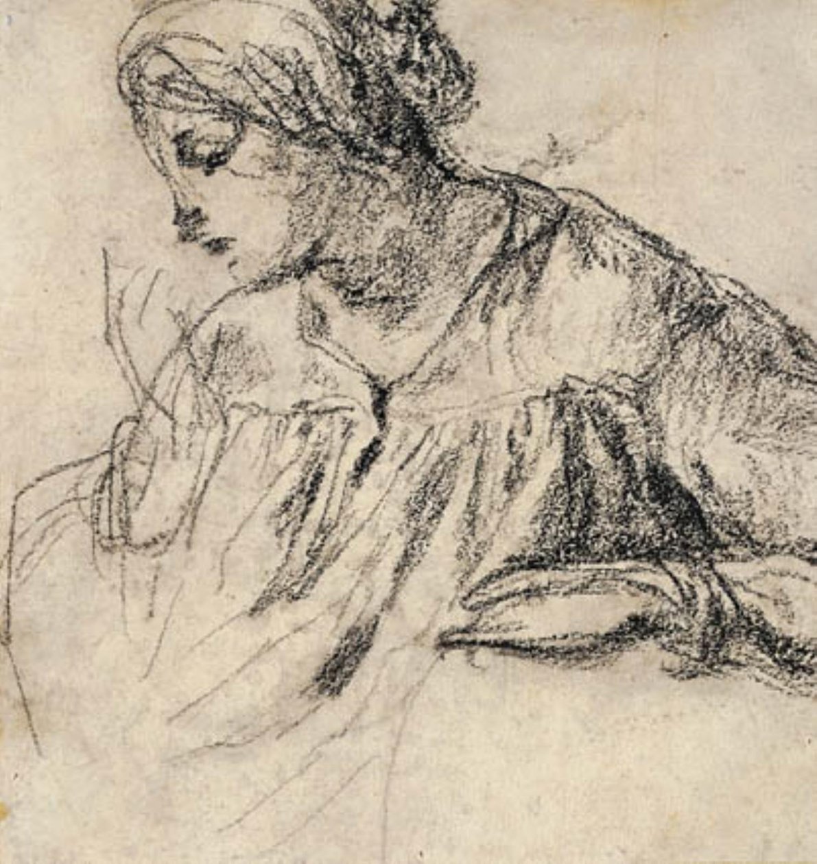 Vrouw met gezicht in profiel door Charles Emile Jacque