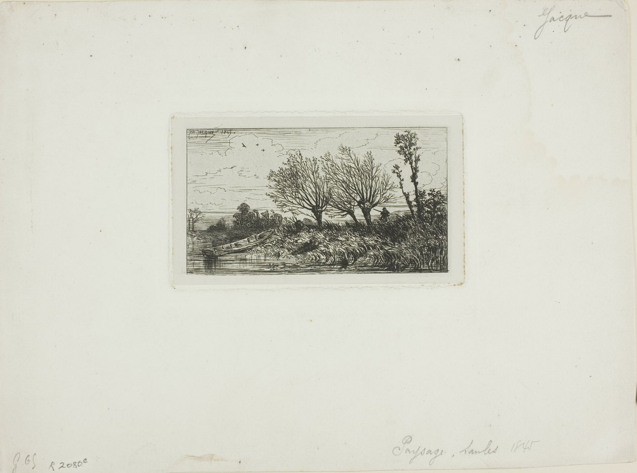 Landschap, wilgenbomen door Charles Emile Jacque