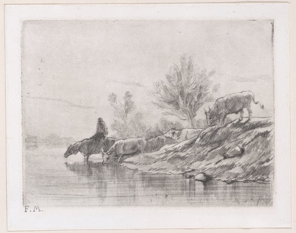 Landschap met vee door Charles Emile Jacque
