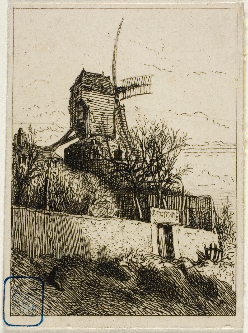 Kleine molen in Montmartre door Charles Emile Jacque