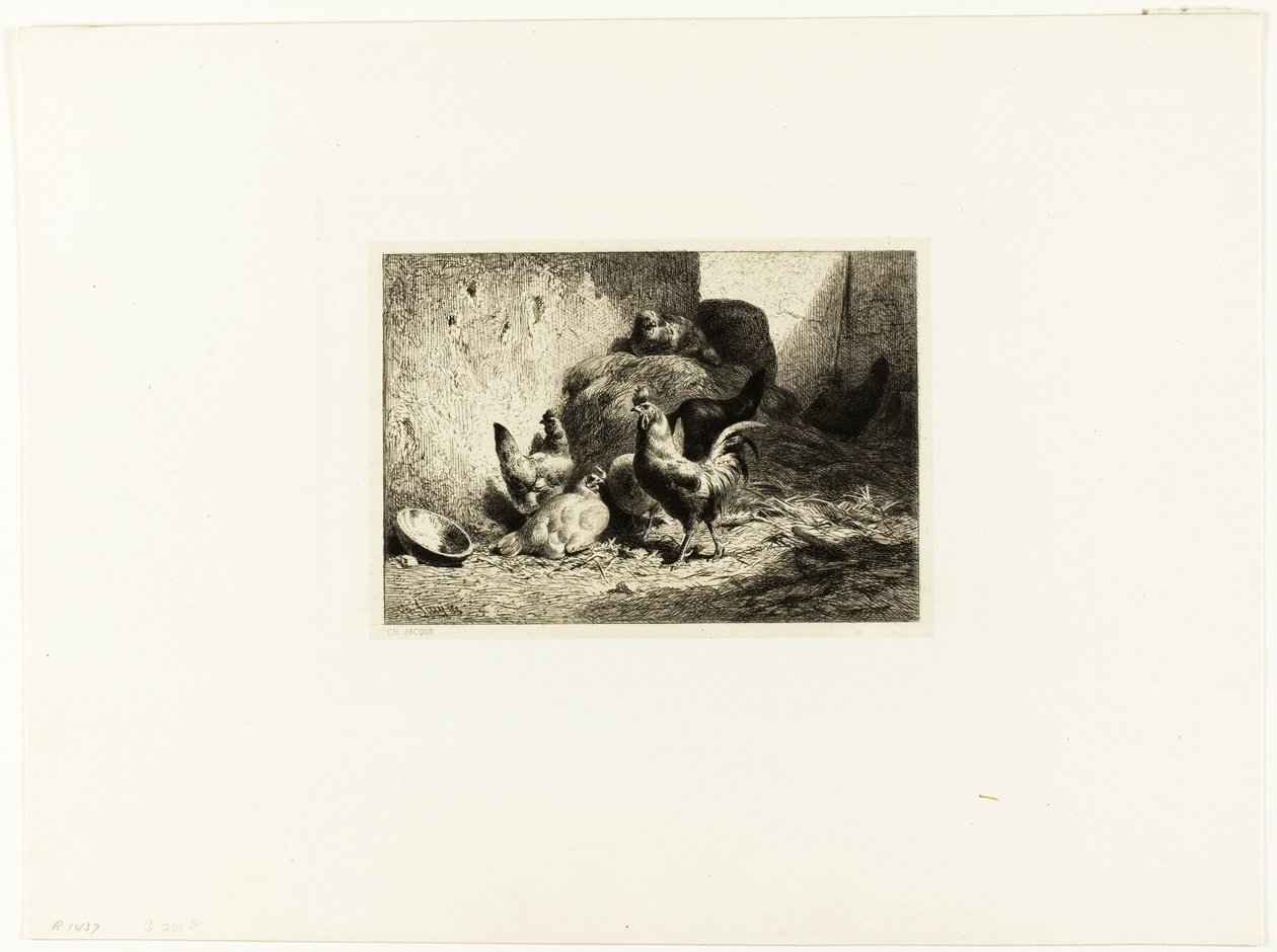 Haan en kippen door Charles Emile Jacque
