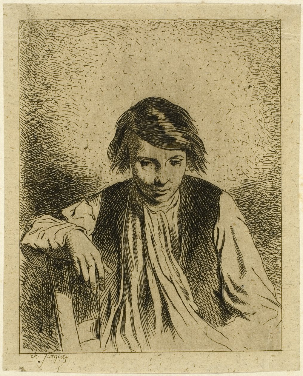Zittende Jongen door Charles Emile Jacque