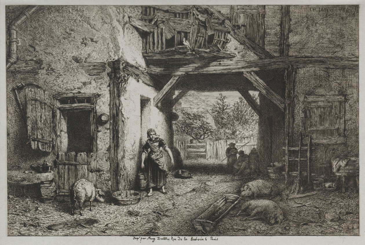 De boerderij door Charles Emile Jacque