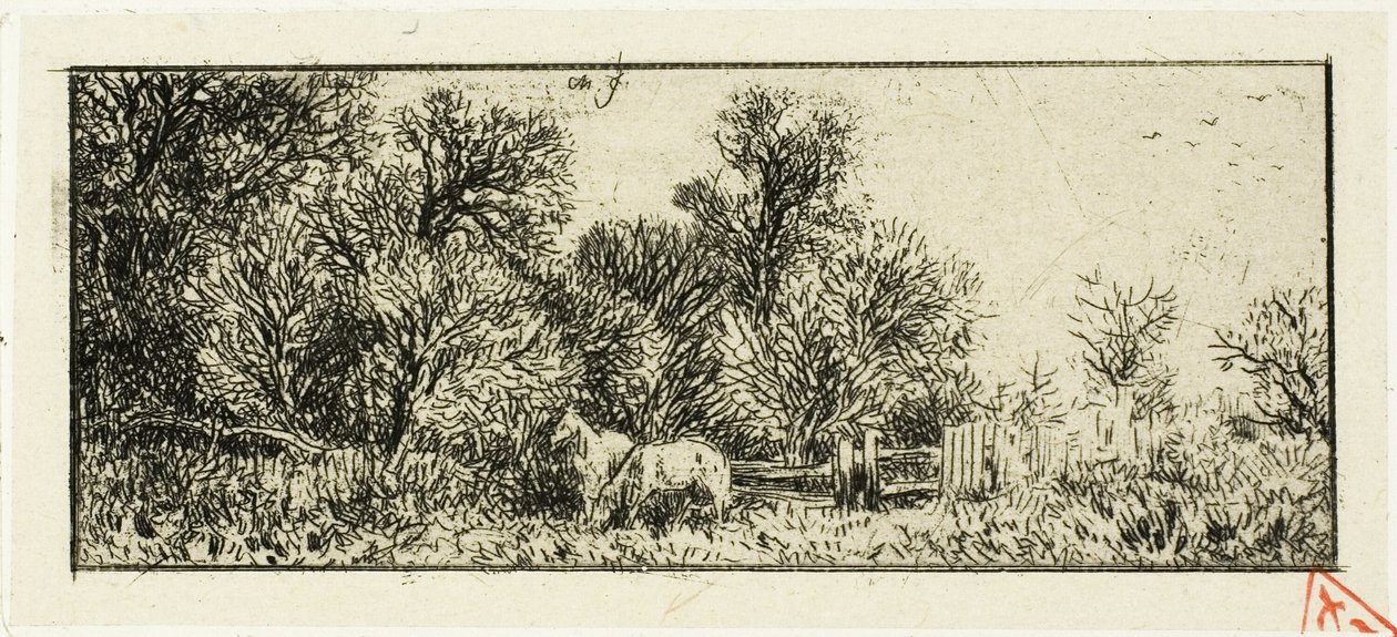 Twee paarden in een bos door Charles Emile Jacque