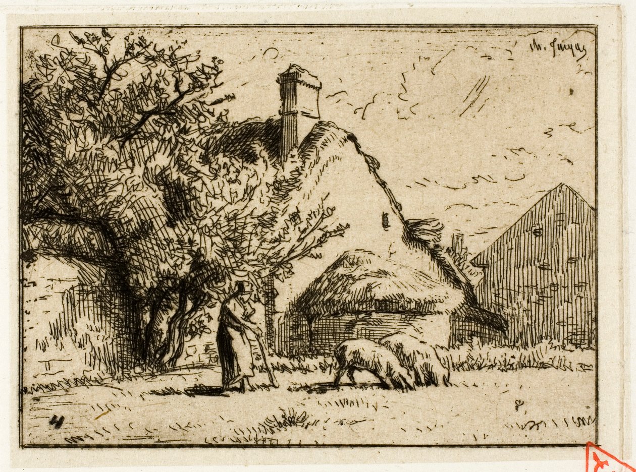 Vrouw die Twee Varkens Verzorgt door Charles Emile Jacque