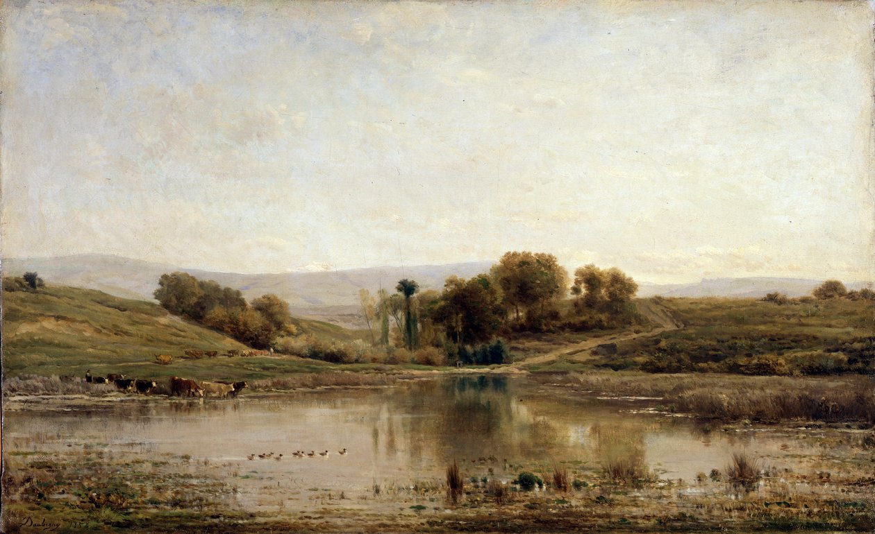Een vijver, 1858 door Charles Francois Daubigny