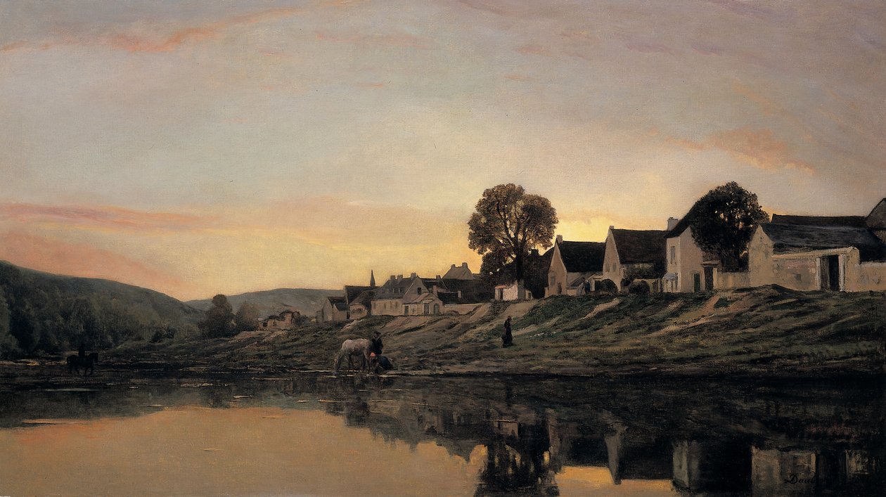 Een dorp bij Bonnieres, 1861 door Charles Francois Daubigny
