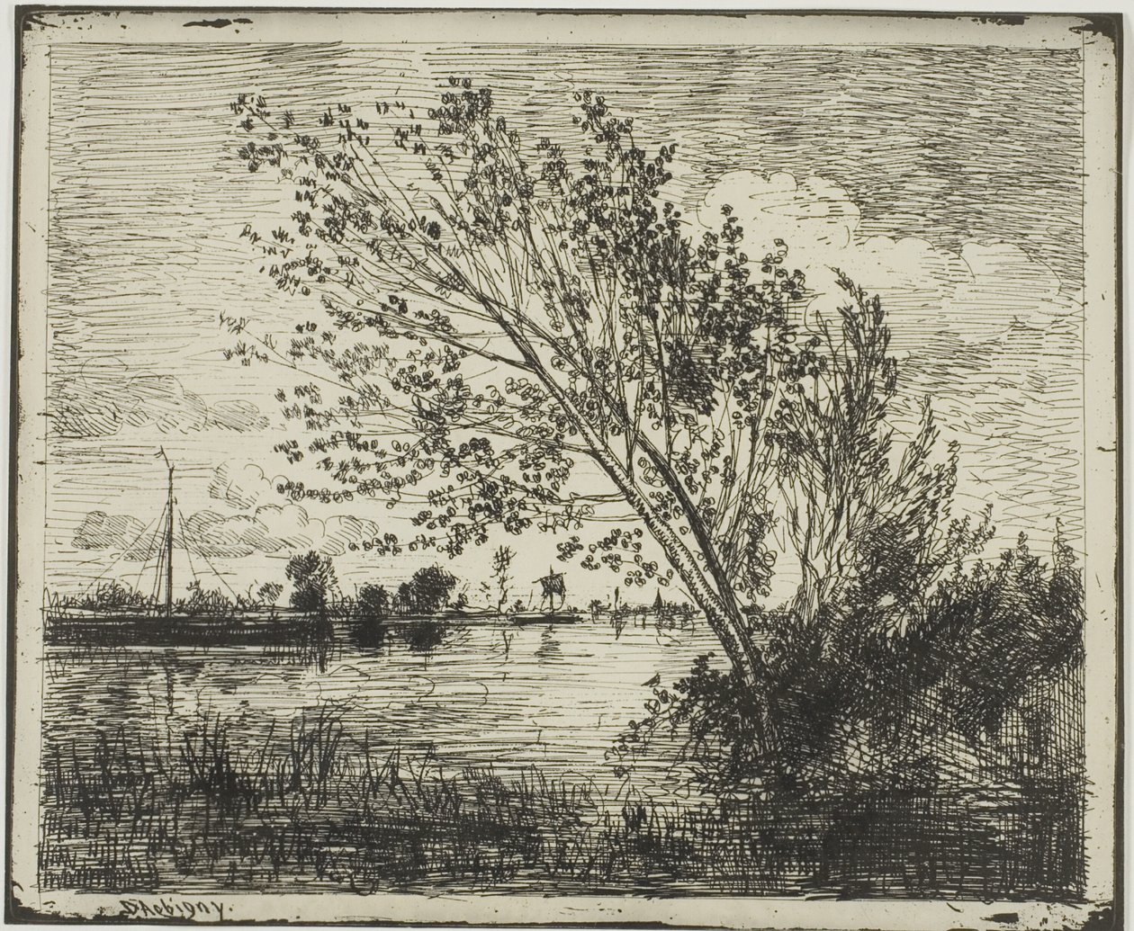 Groep elzenbomen door Charles Francois Daubigny